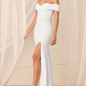 Song of love white off the shoulder floor length dress